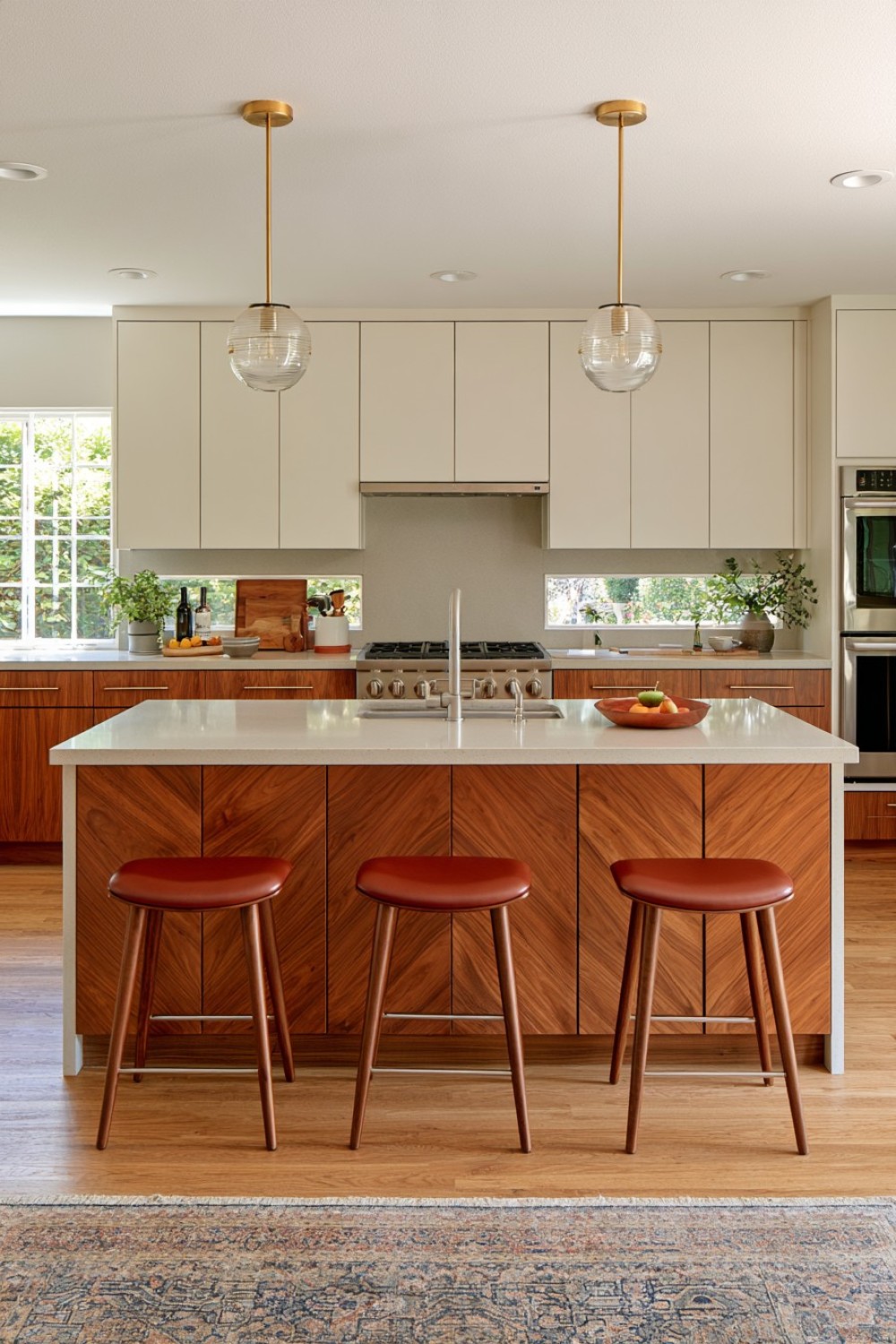 14. Geometric Wood Face On The Kitchen Island
