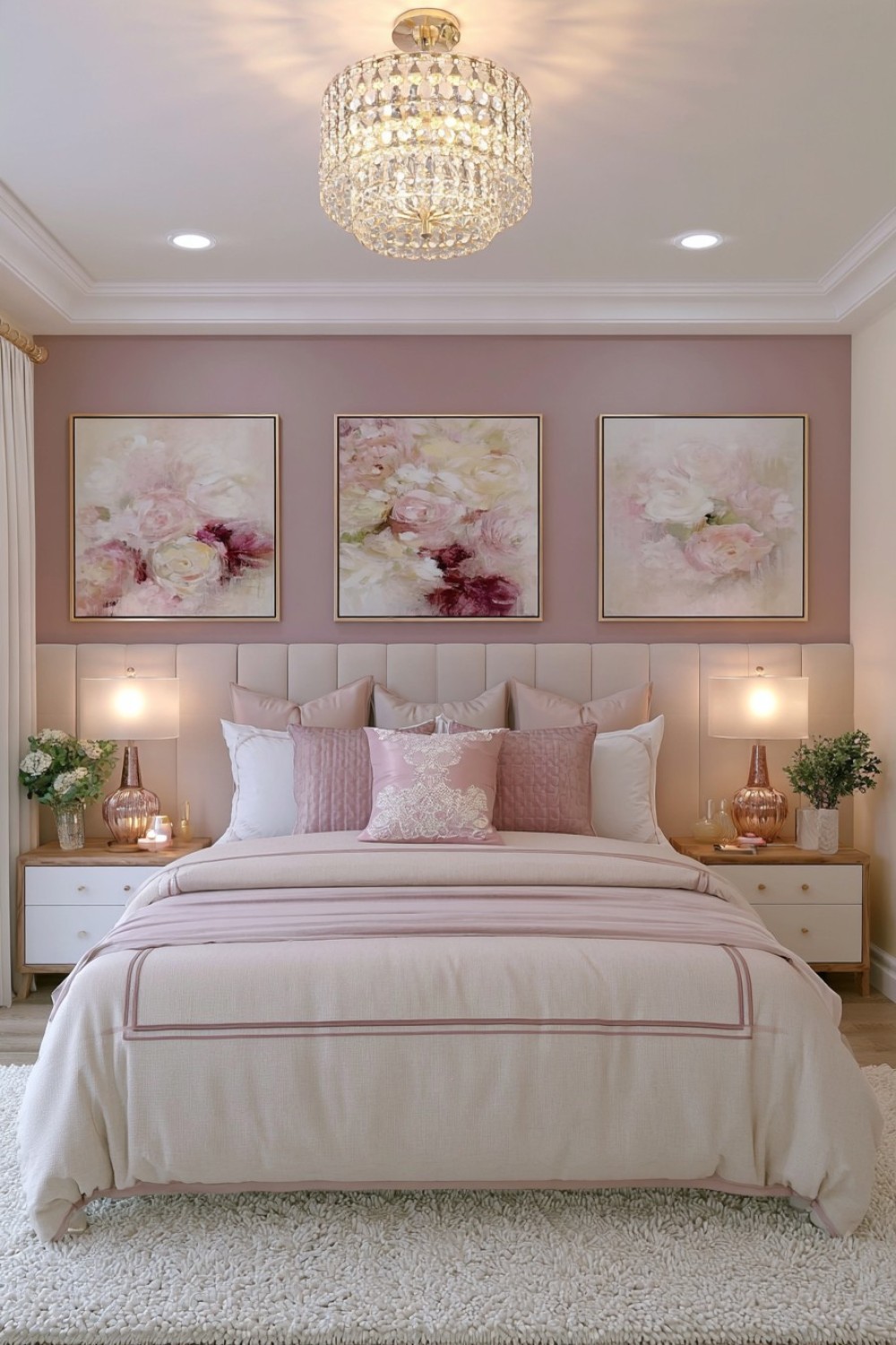 12. Mauve Accent Wall With Tonal Artwork
