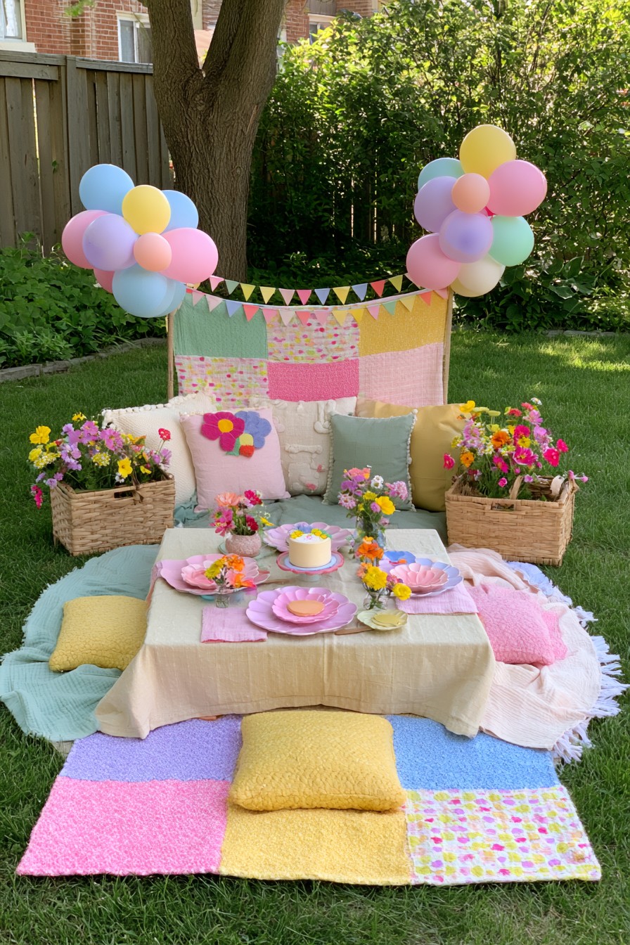 Pastel picnic first birthday lounge