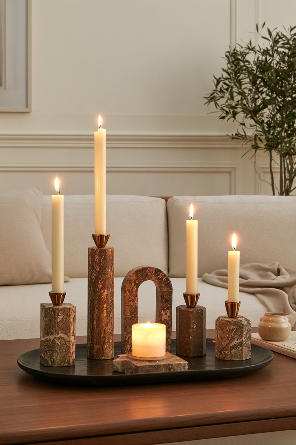 6. Sculptural Stone Candle Composition