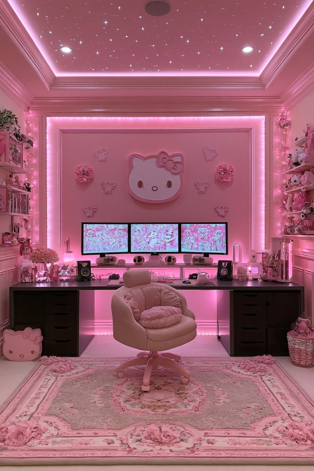 3. Raspberry Pink And Charcoal Dramatic Gaming Room