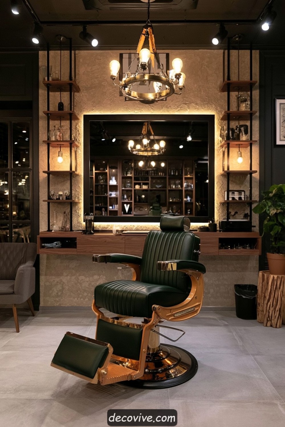 Compact one-chair barber studio with efficient storage and character