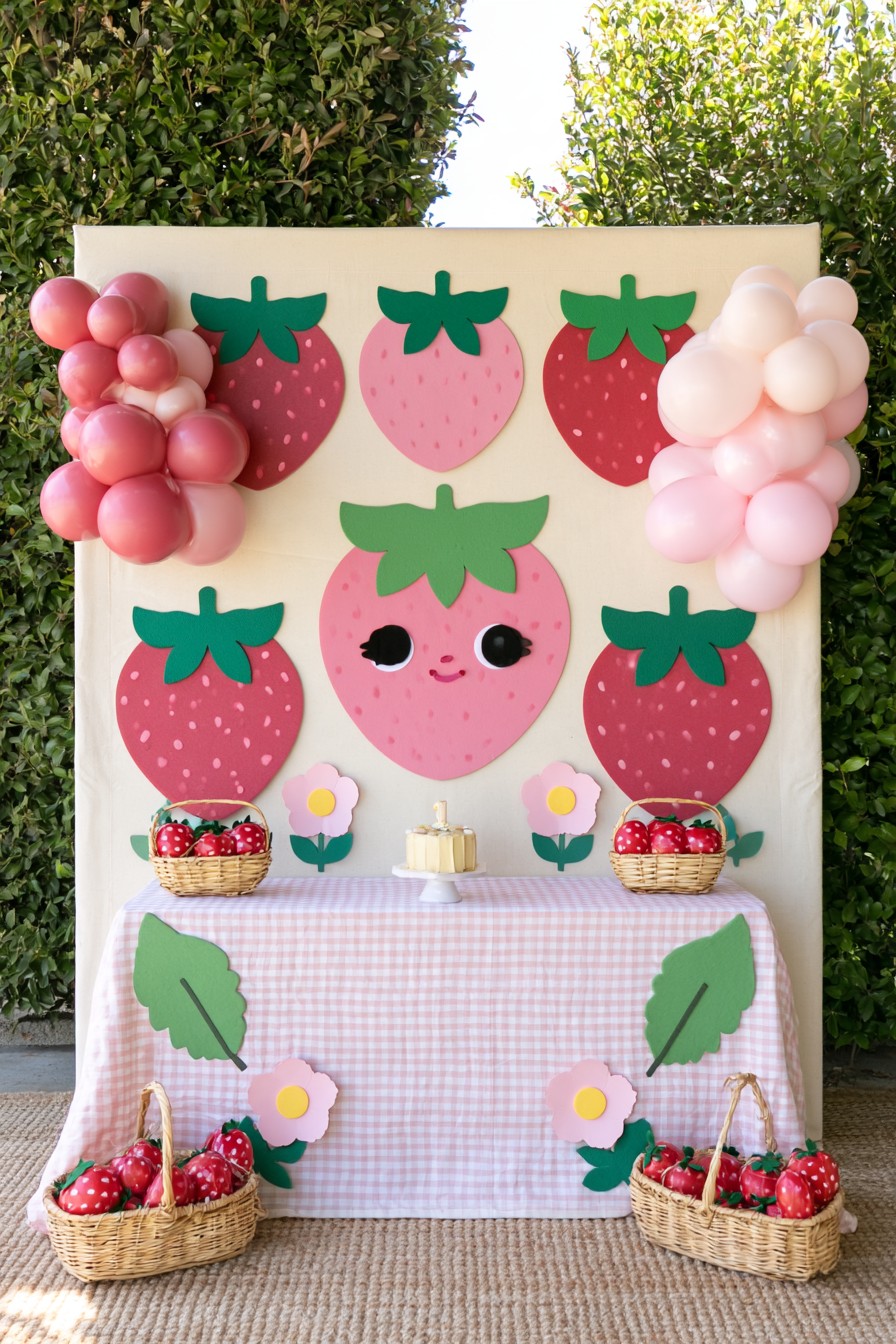 Strawberry garden first birthday display
