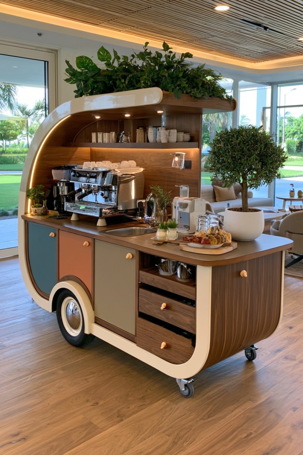 13. Rounded Retro Coffee Cart With Two Tone Color