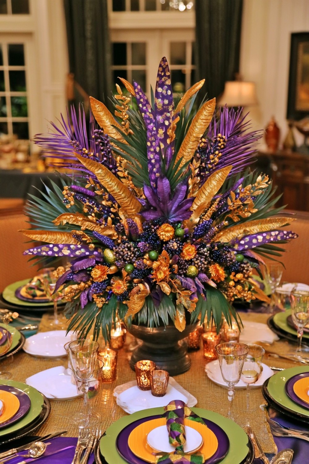 11. Build A Centerpiece Around A Fan Of Metallic Leaves