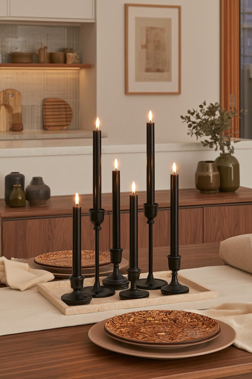 7. Moody Black Candle Arrangement