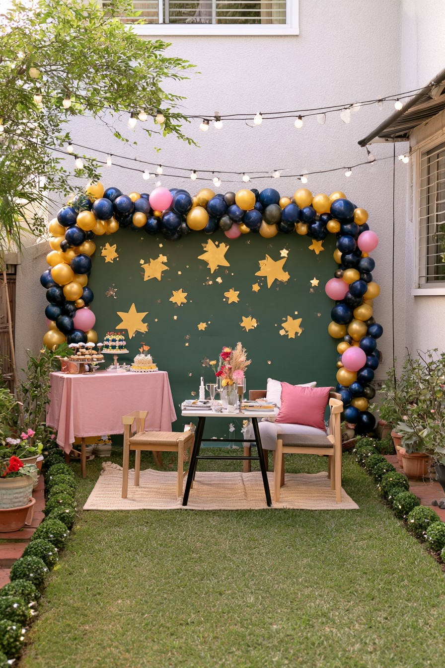 Intimate garden graduation dining setup