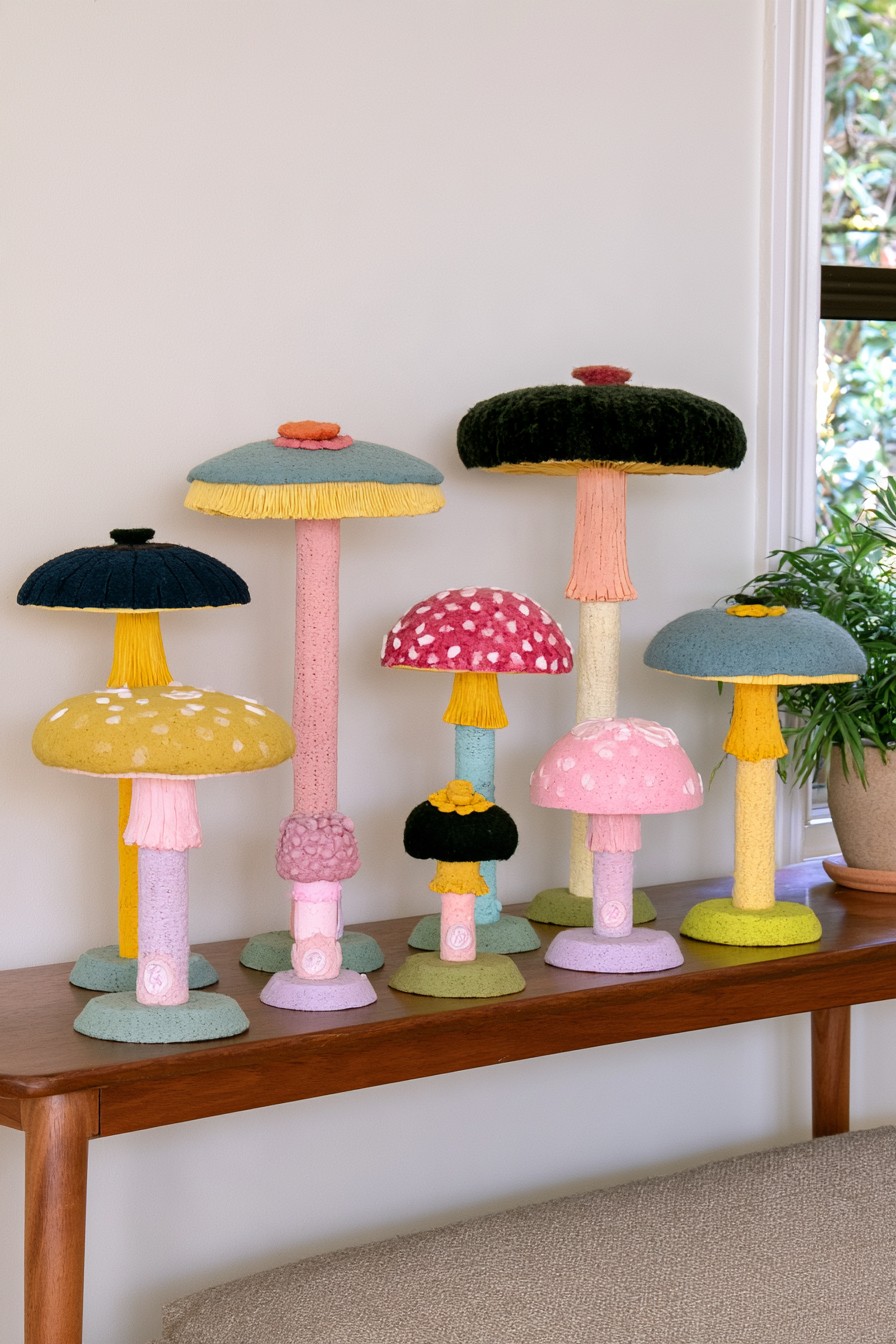 Colorful handmade air dry clay mushroom decorations