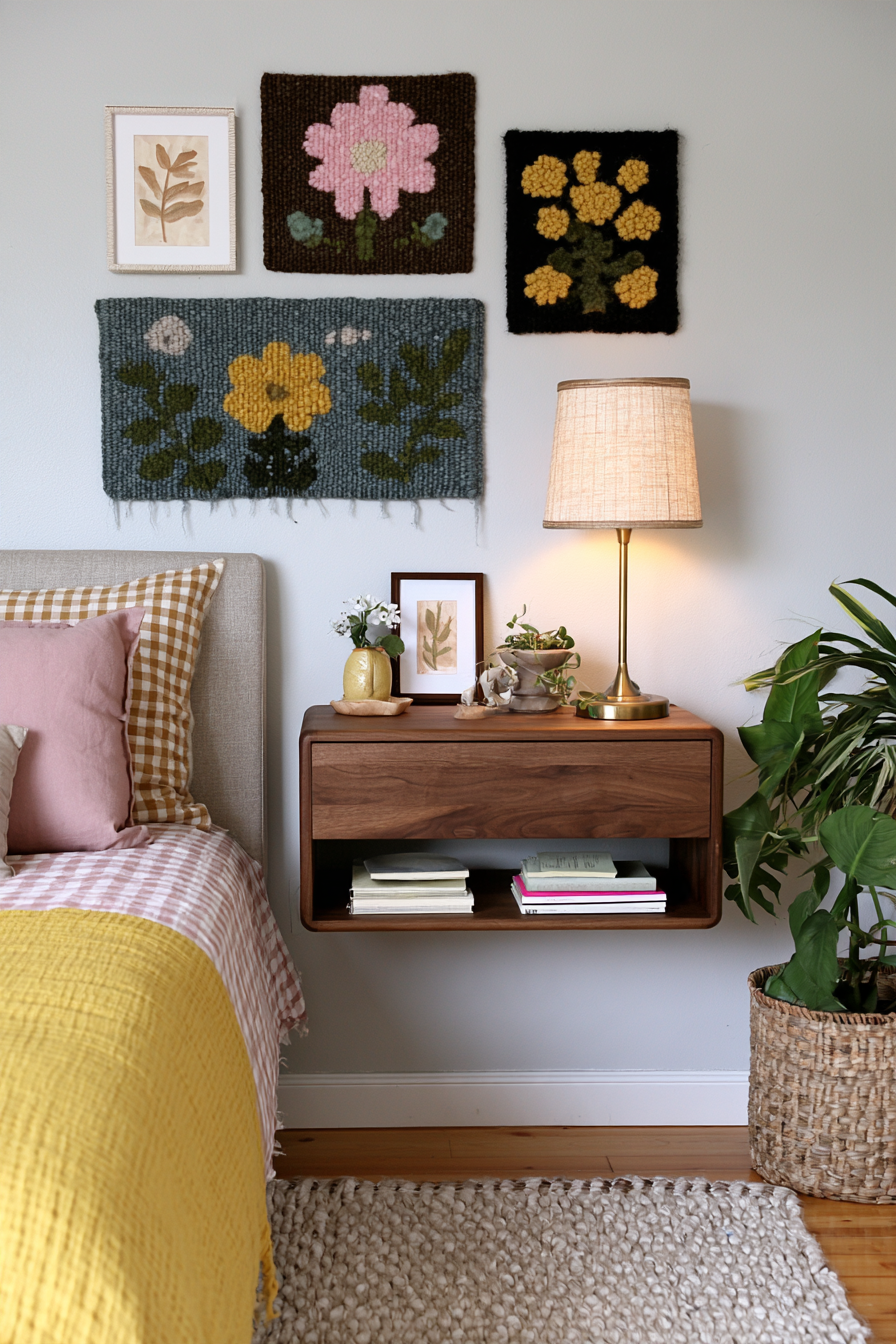 Wood nightstand showing floating cabinet construction