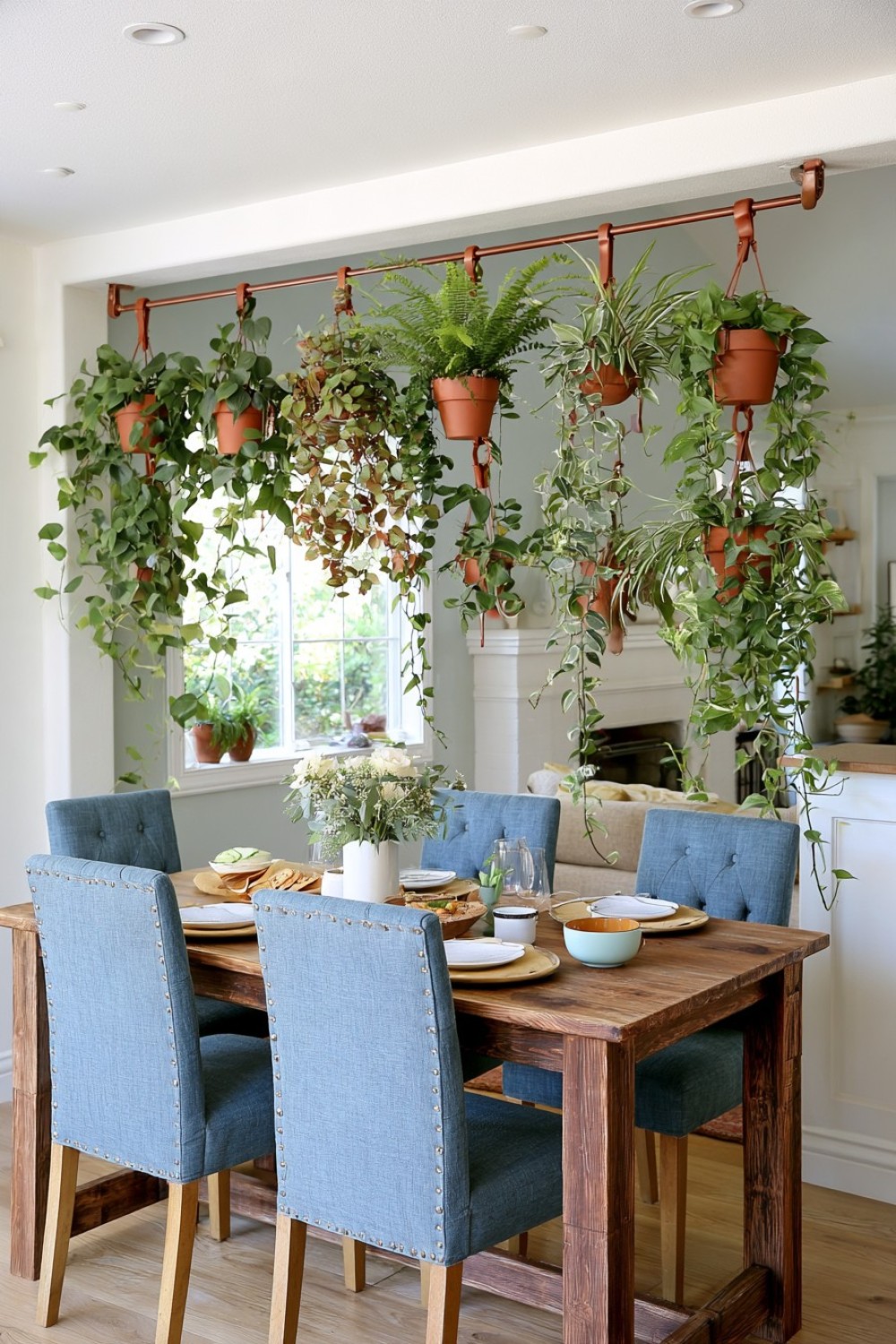 11. Hanging Plant Divider Between Two Zones