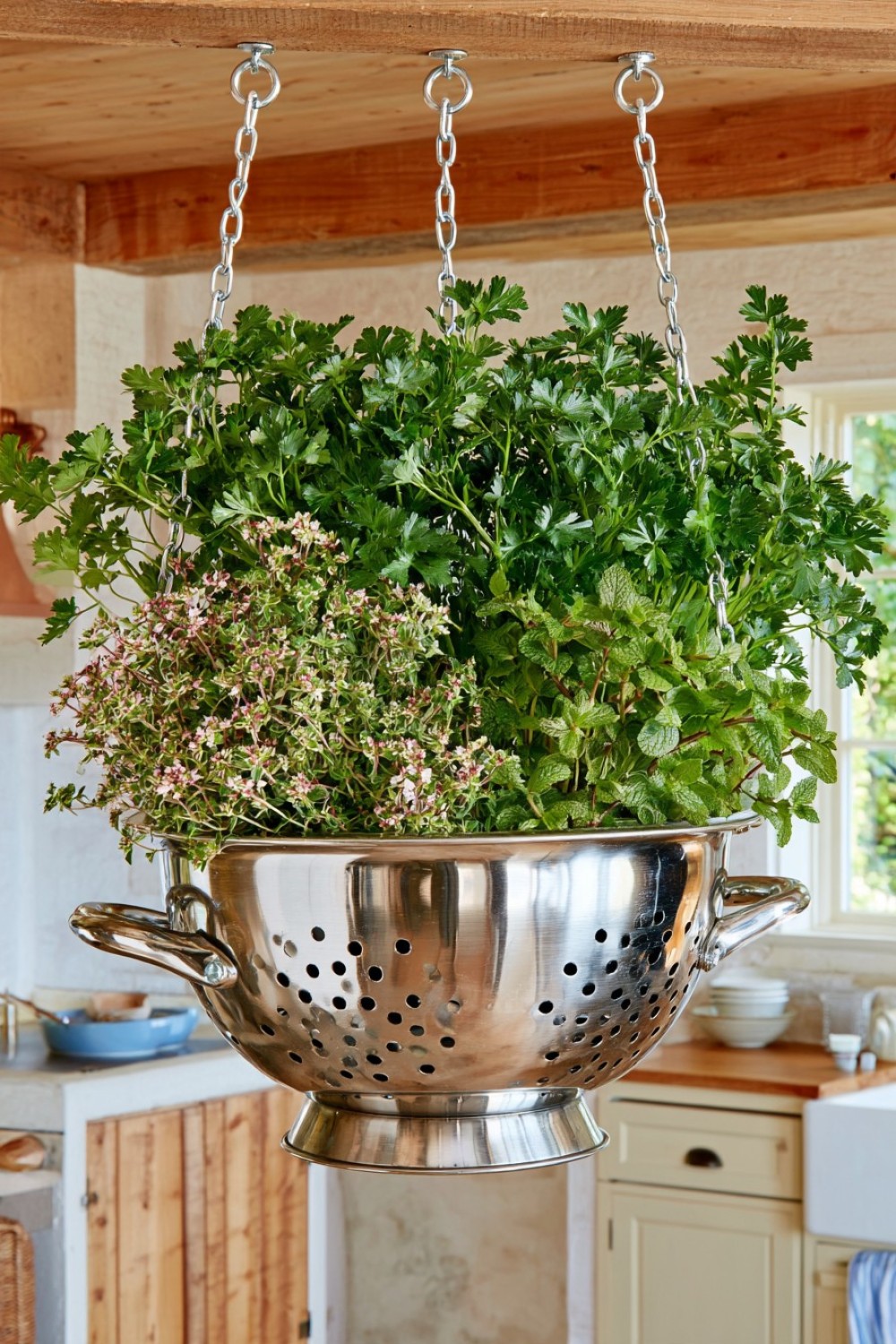 1. Vintage Metal Colander Herb Basket