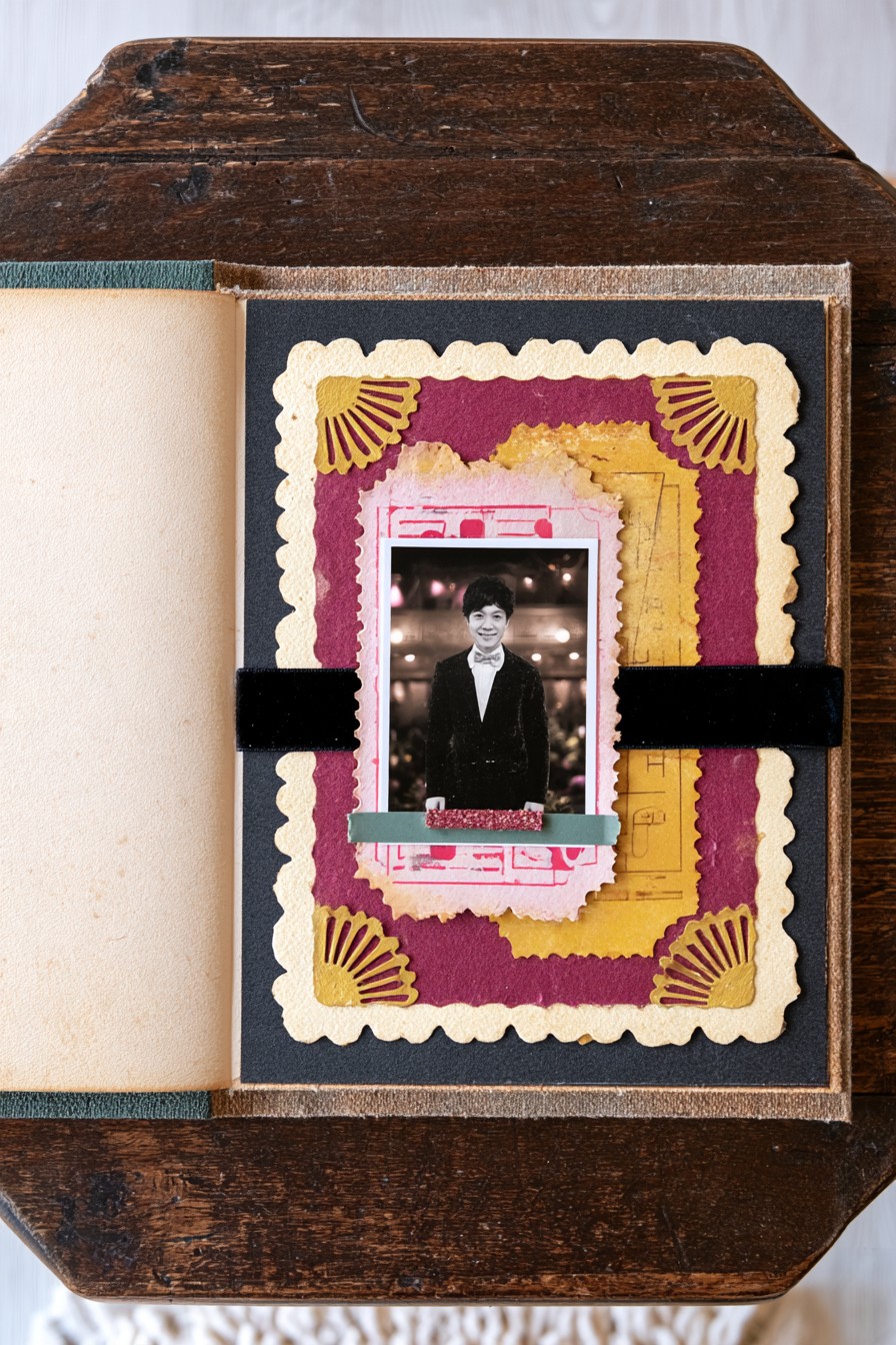 Bold vintage portrait collage with layered paper