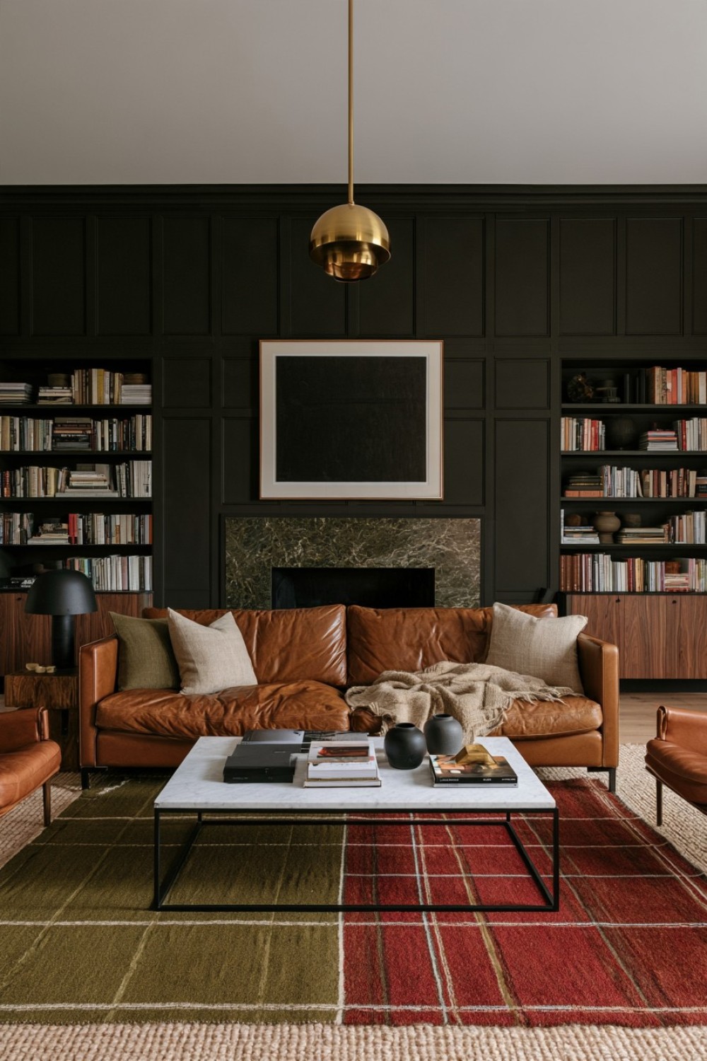 3. Charcoal Architecture With Cognac Leather