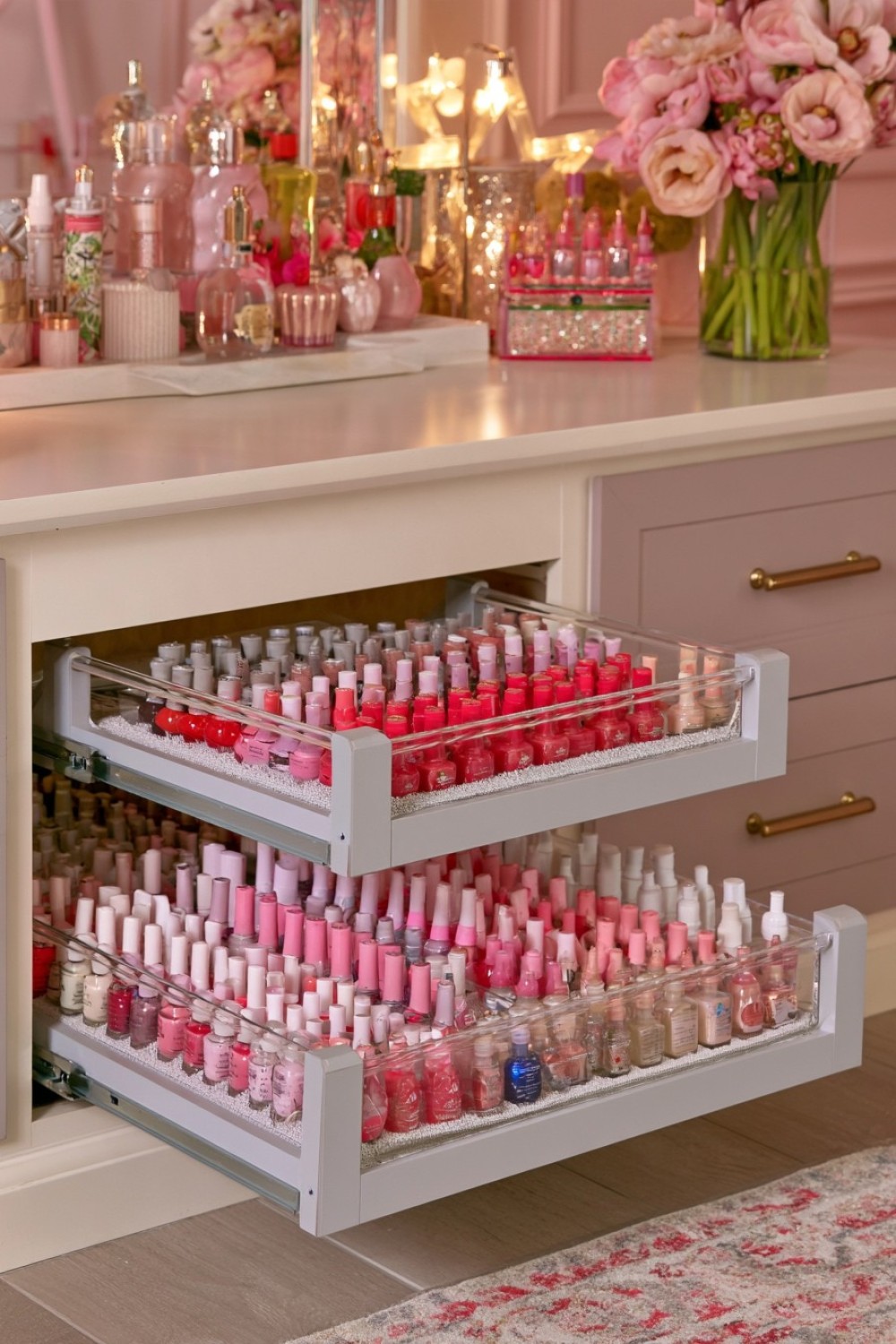 9. Pull Out Nail Polish Trays Inside A Cabinet