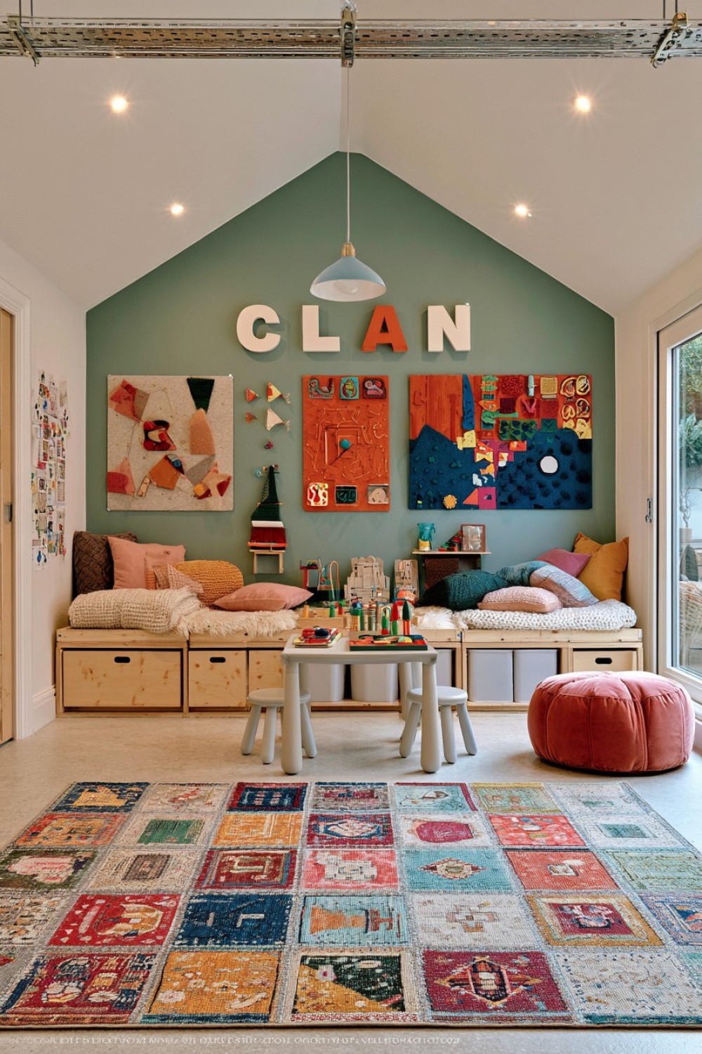Calm sensory play corner with tactile materials in an attic