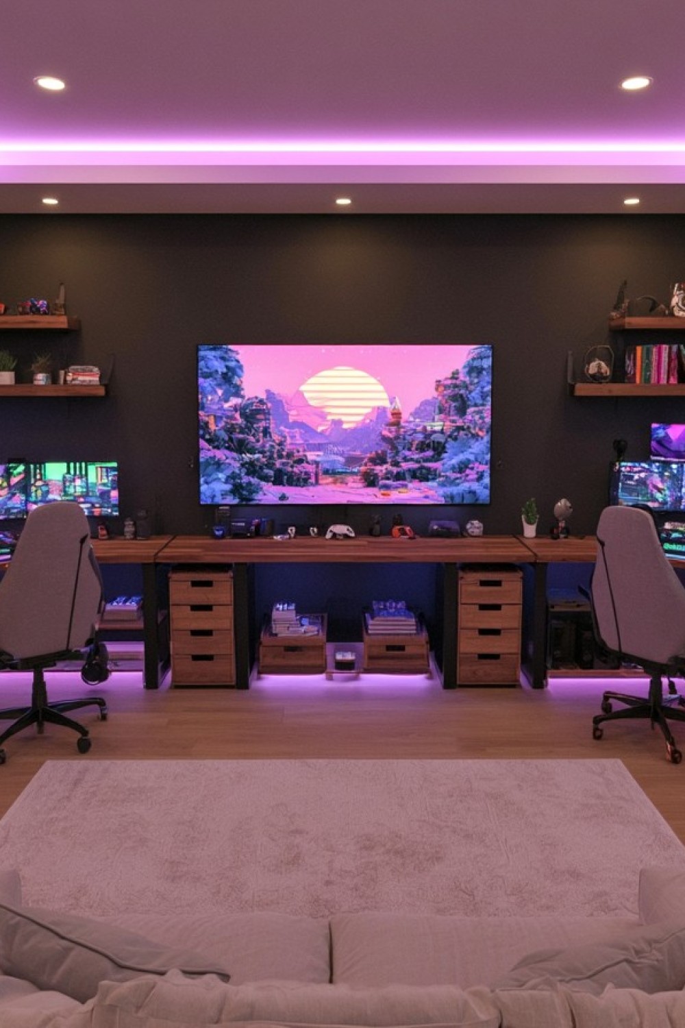 Individual under-desk storage in a shared gaming room