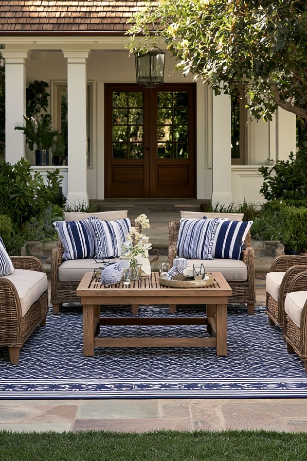 Painted outdoor floor pattern resembling a patio rug