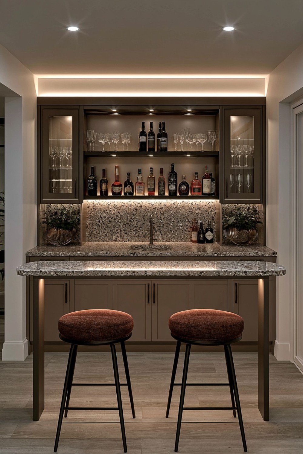 Small basement bar featuring a terrazzo surface