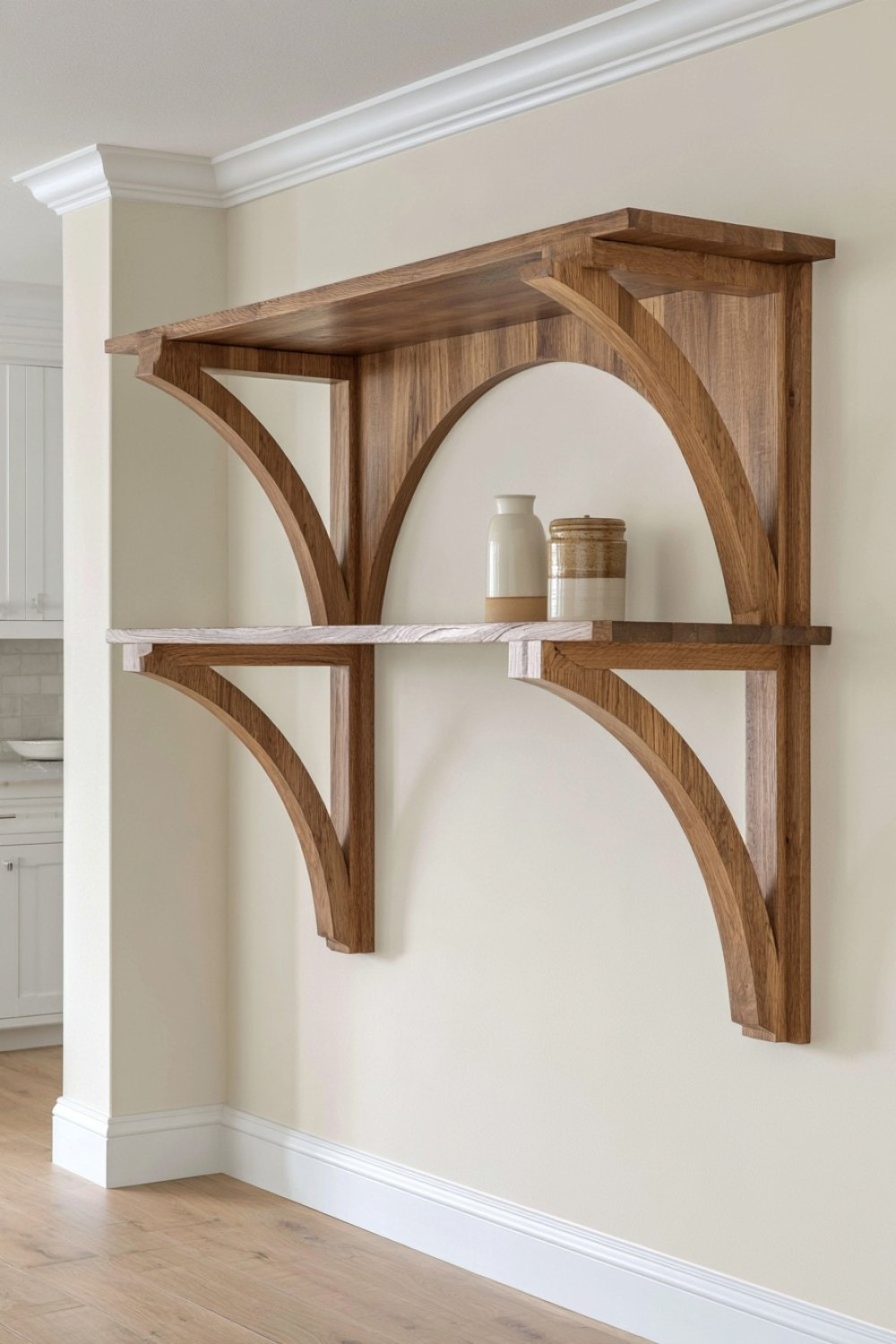 1. Soft Arched Wooden Shelf Bracket