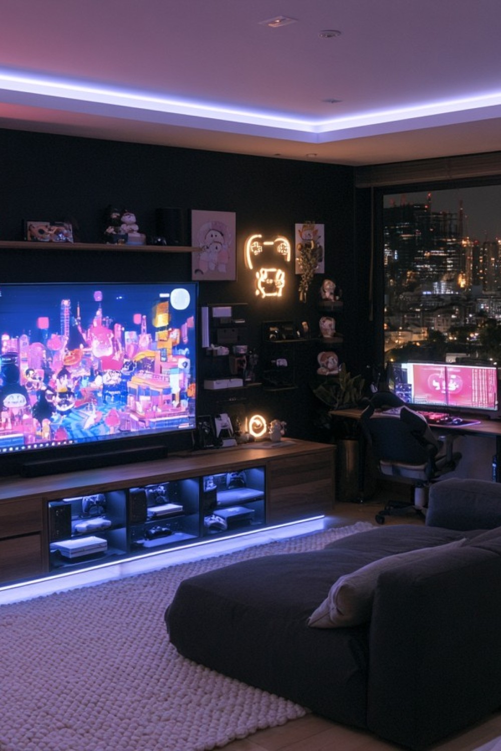 Shared console gaming lounge designed for two players
