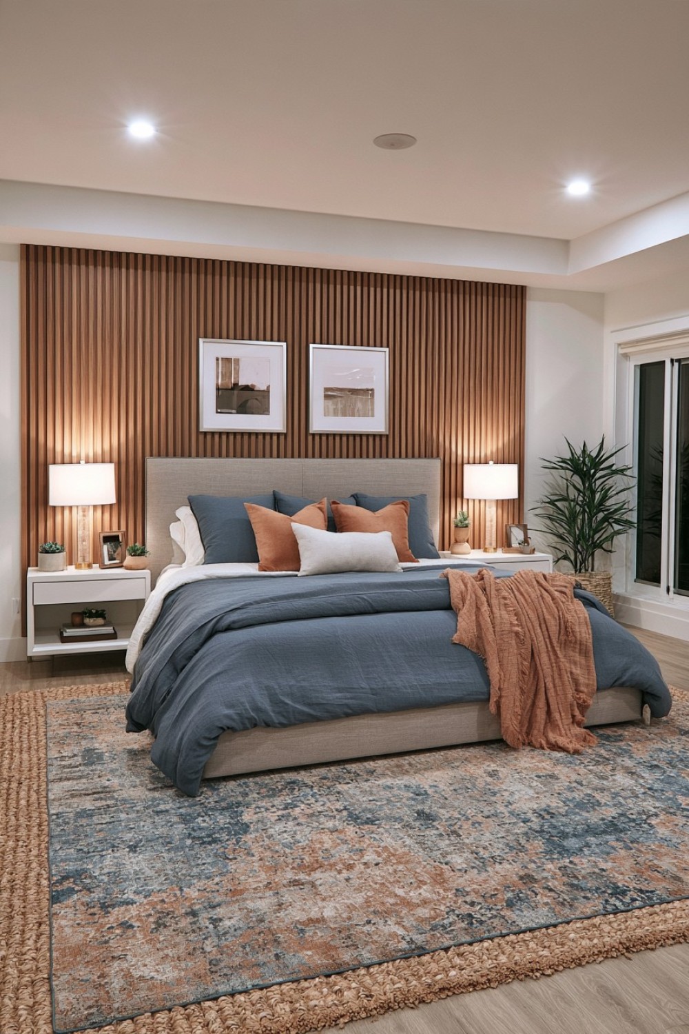 Soft fabric partition dividing sleeping and dressing areas in a guest suite