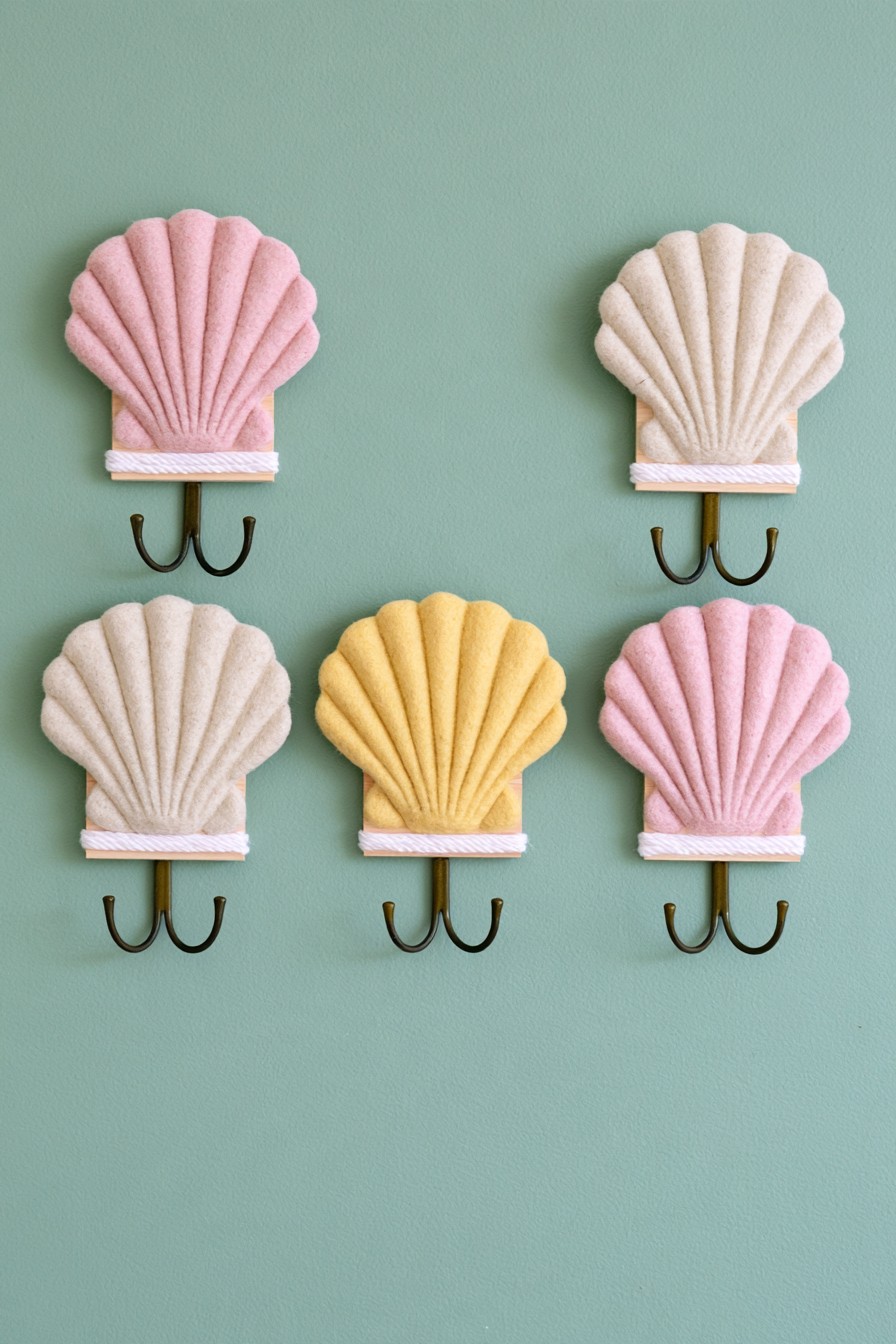 Pastel seashell inspired wall hooks with double metal hooks