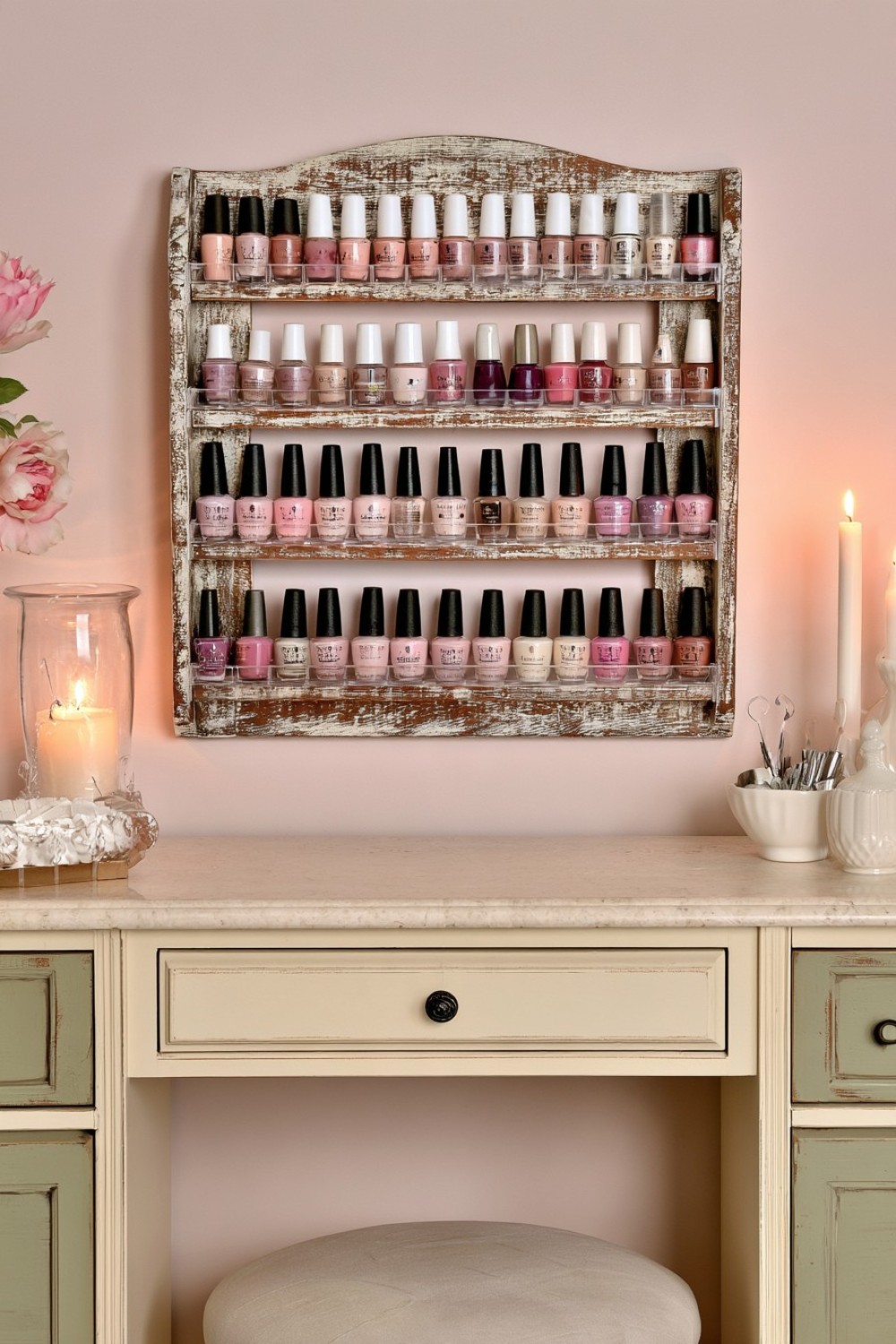 7. Vintage Spice Rack Repurposed For Nail Polish