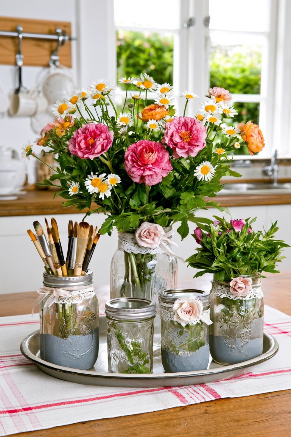 10. Shabby Chic Mason Jar Organizers