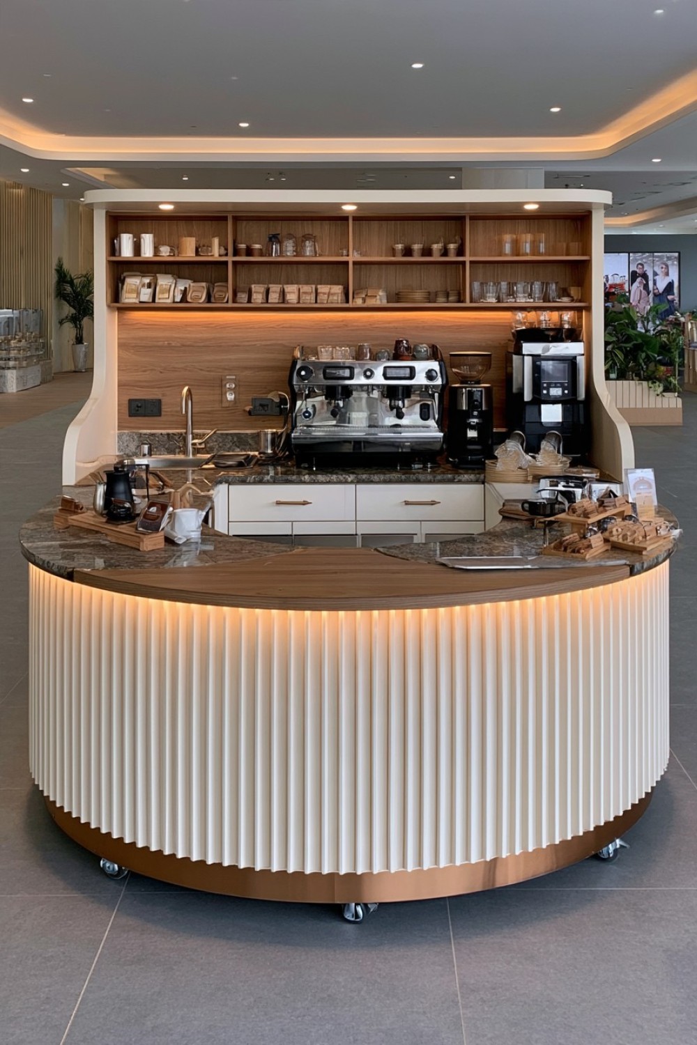 2. Fluted Cream Coffee Cart With A Curved Front