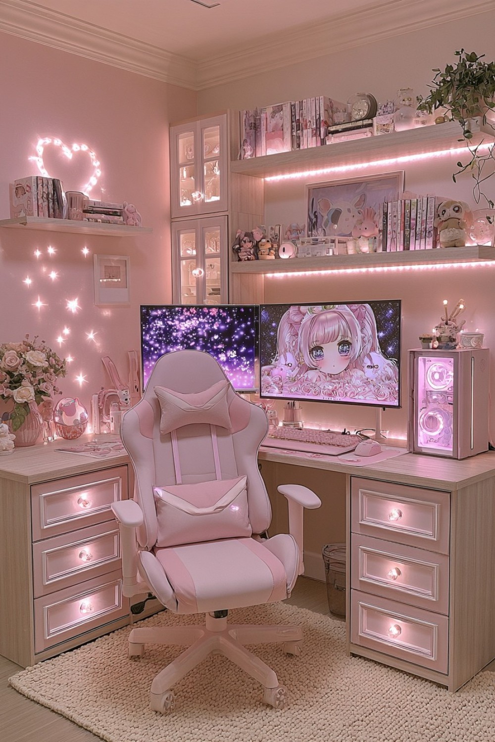 13. Powder Pink And Light Oak Scandinavian Gaming Room