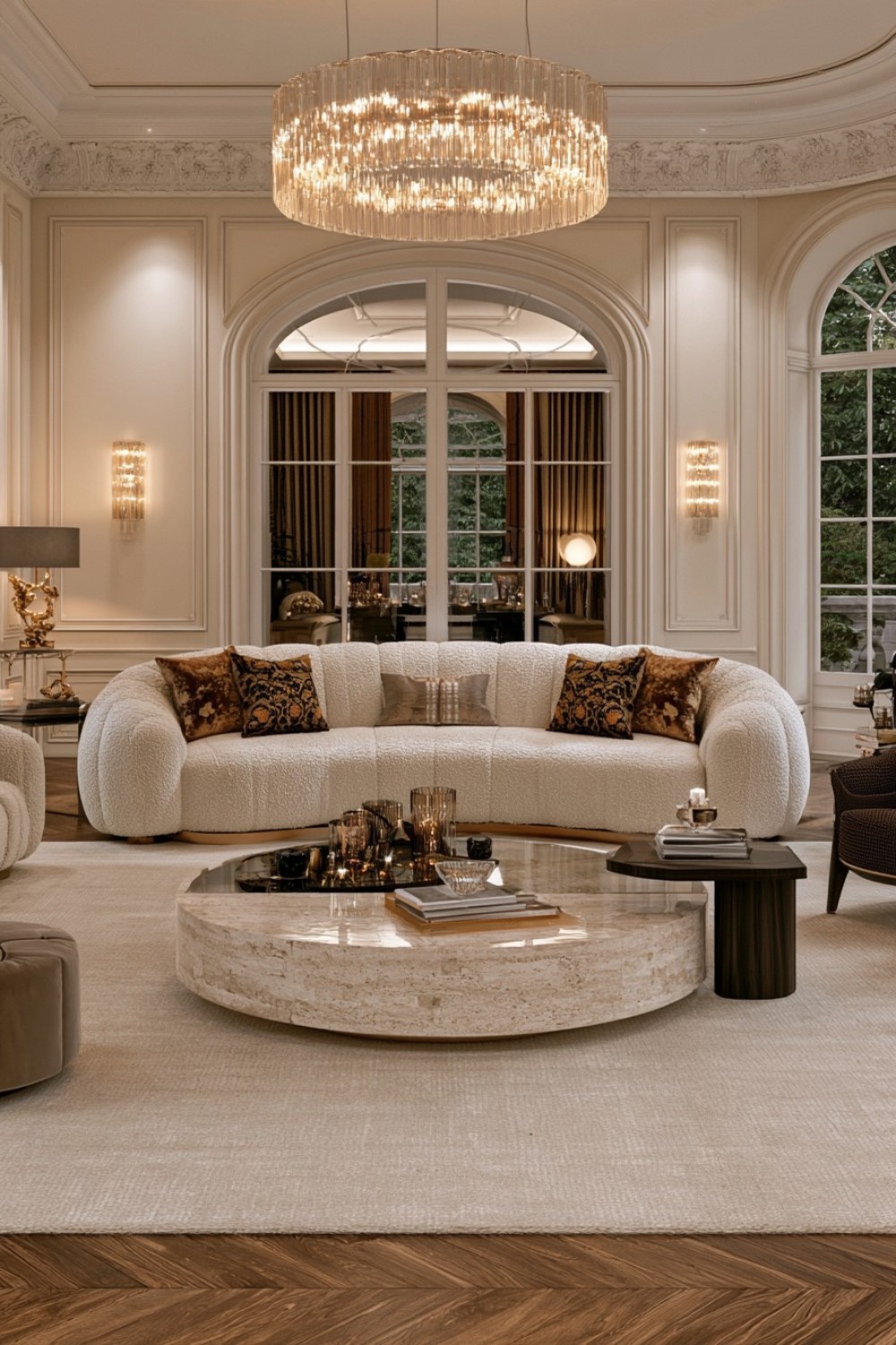 Sculptural ivory sofa forming the main statement in a luxury living room
