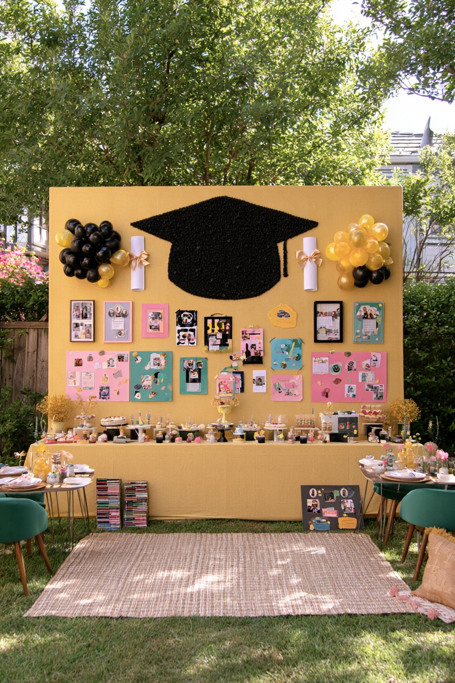 Graduation memory wall with personal keepsakes