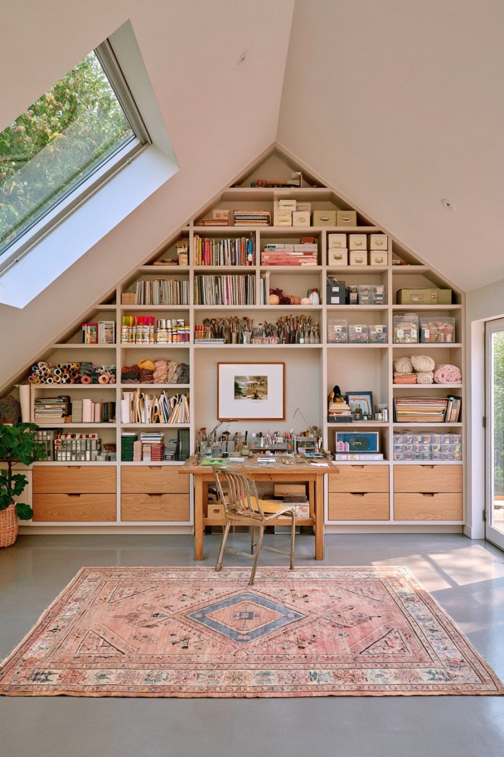 Creative supply storage fitted beneath an attic slope