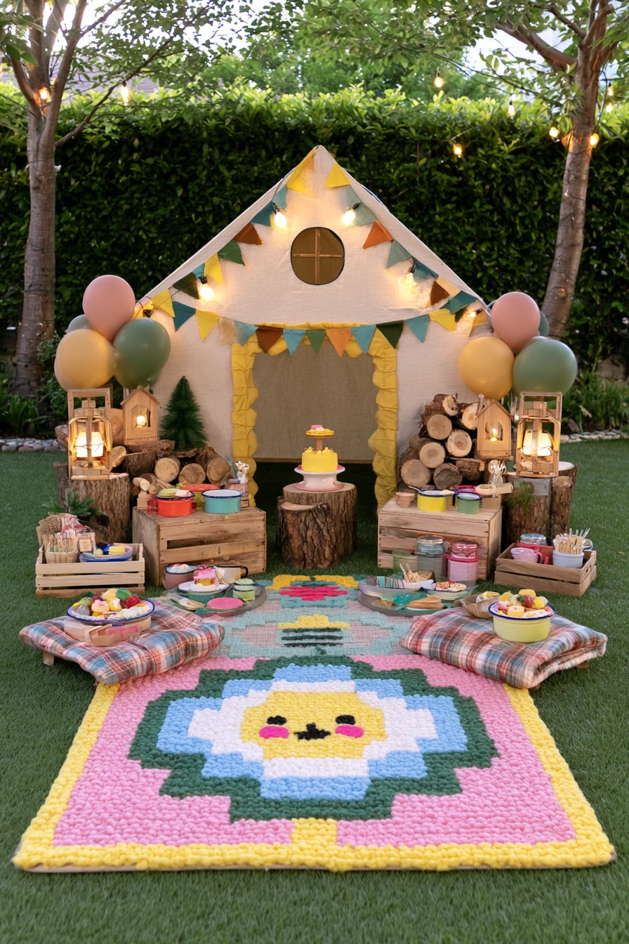 Backyard picnic playhouse first birthday celebration