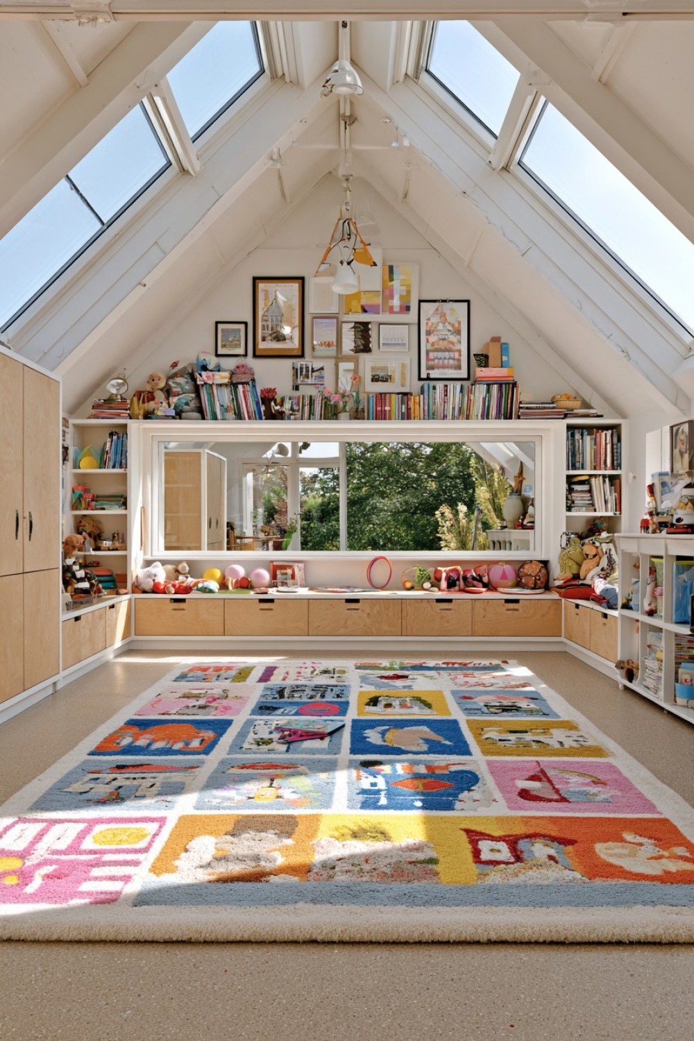 Open attic movement and dance area beneath the highest roof section