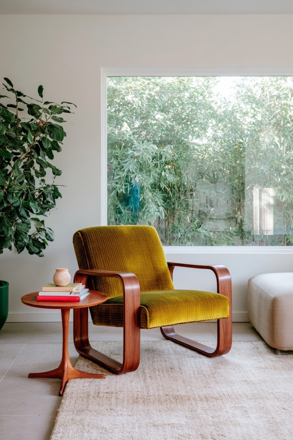Mid-century modern reading corner with a classic lounge chair