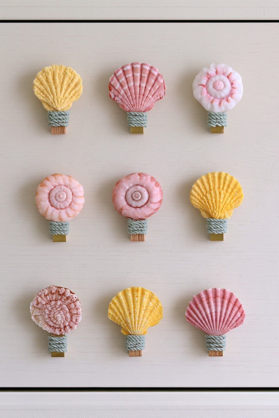 Handmade decorative clips topped with colorful seashells