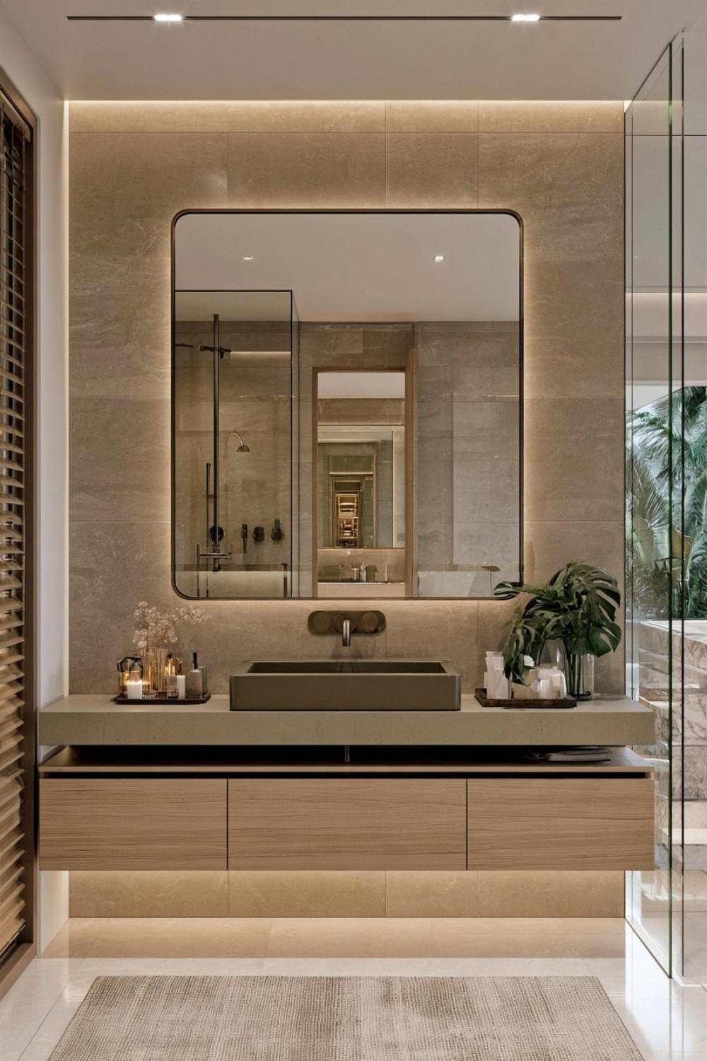 Contemporary bathroom finished with brushed stainless steel details