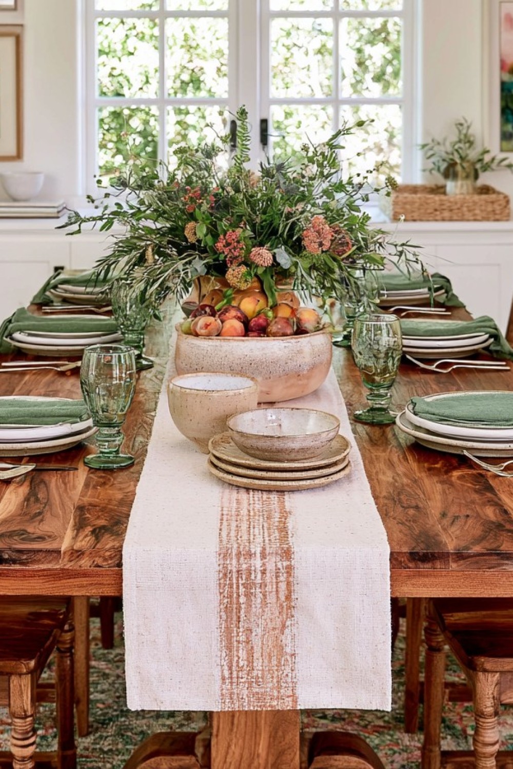 Functional dining table with accessible serving space and restrained decoration