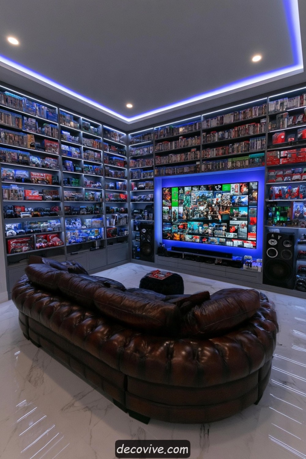 Video game library wall organized for physical console collections