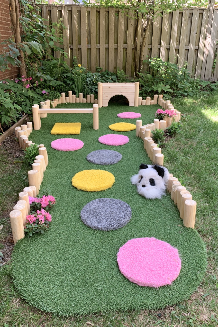 Low backyard obstacle course arranged for active play