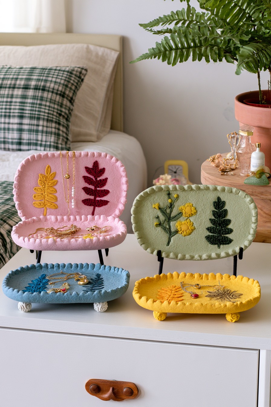 Colorful botanical air dry clay jewelry trays