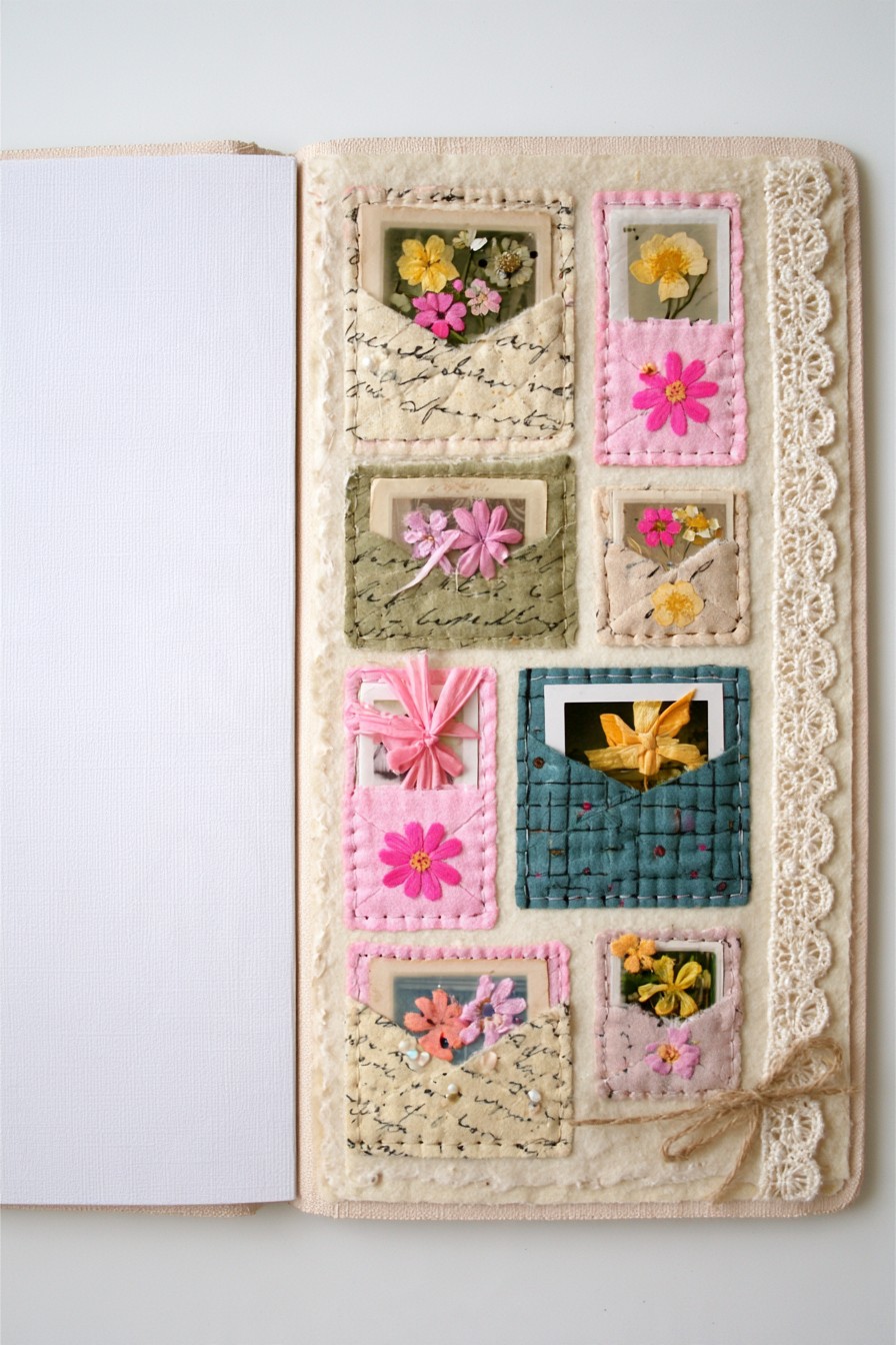 Stitched floral pockets with vintage fabric details