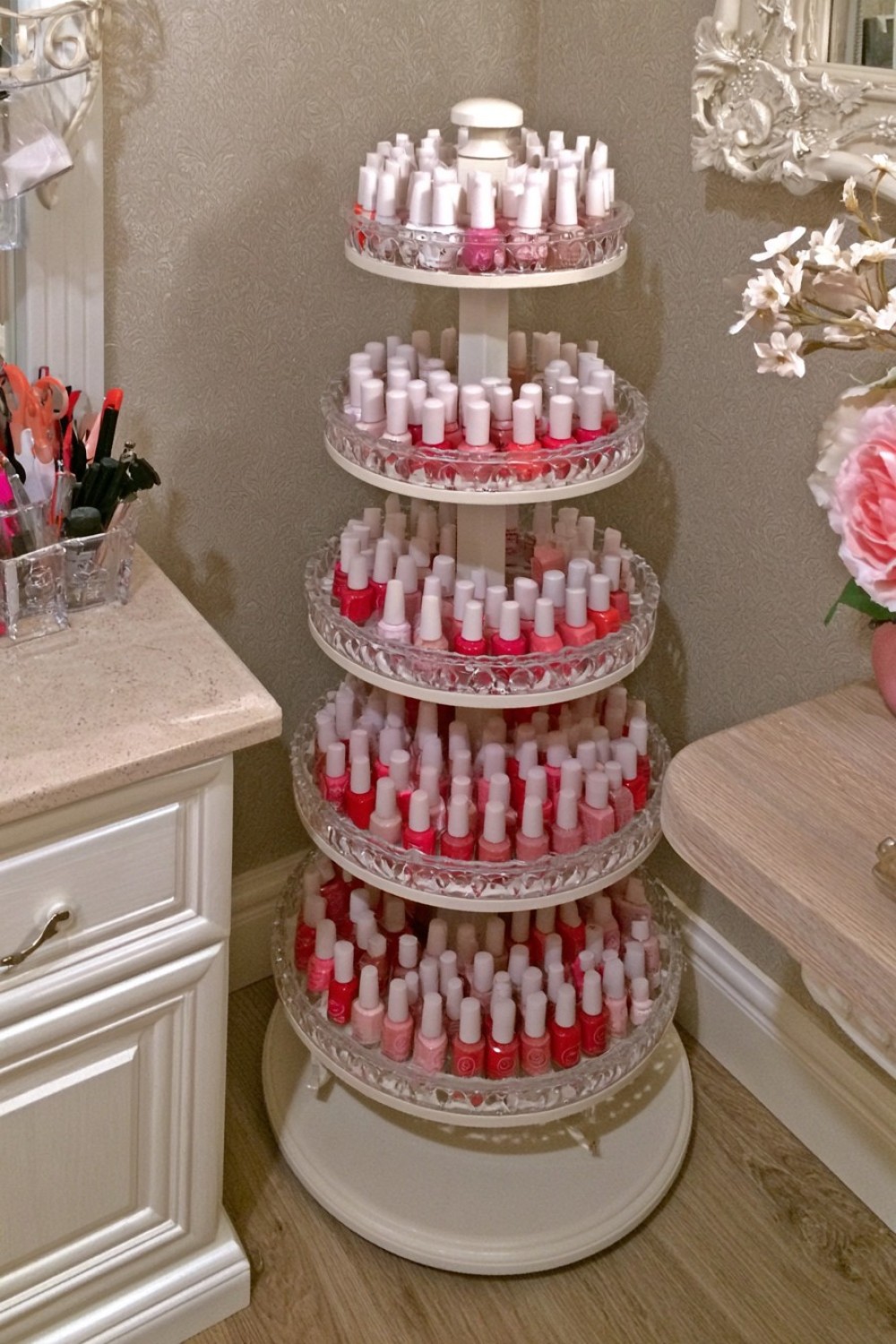 4. Rotating Nail Polish Tower For A Vanity Corner