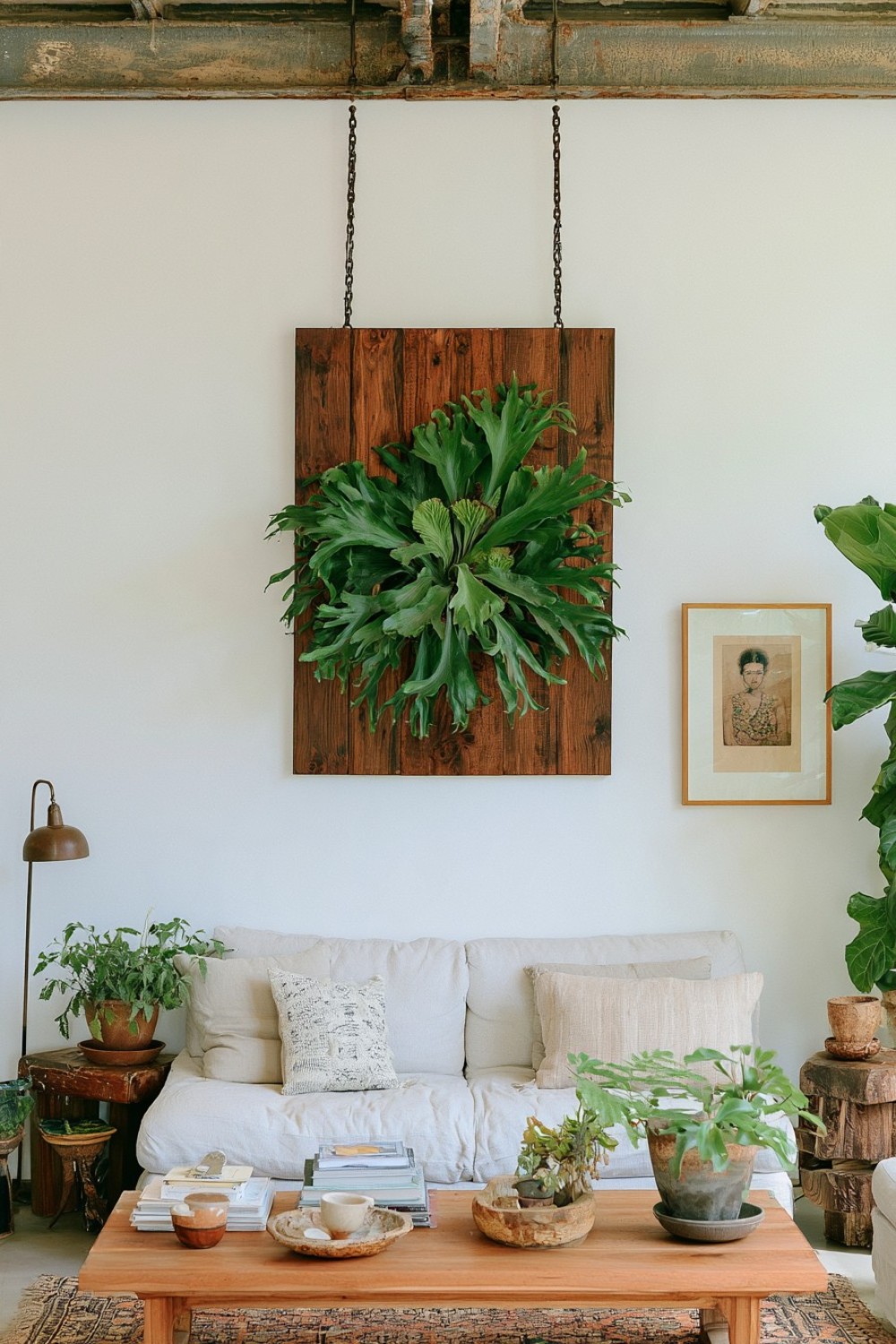 7. Suspended Staghorn Fern From A Structural Beam