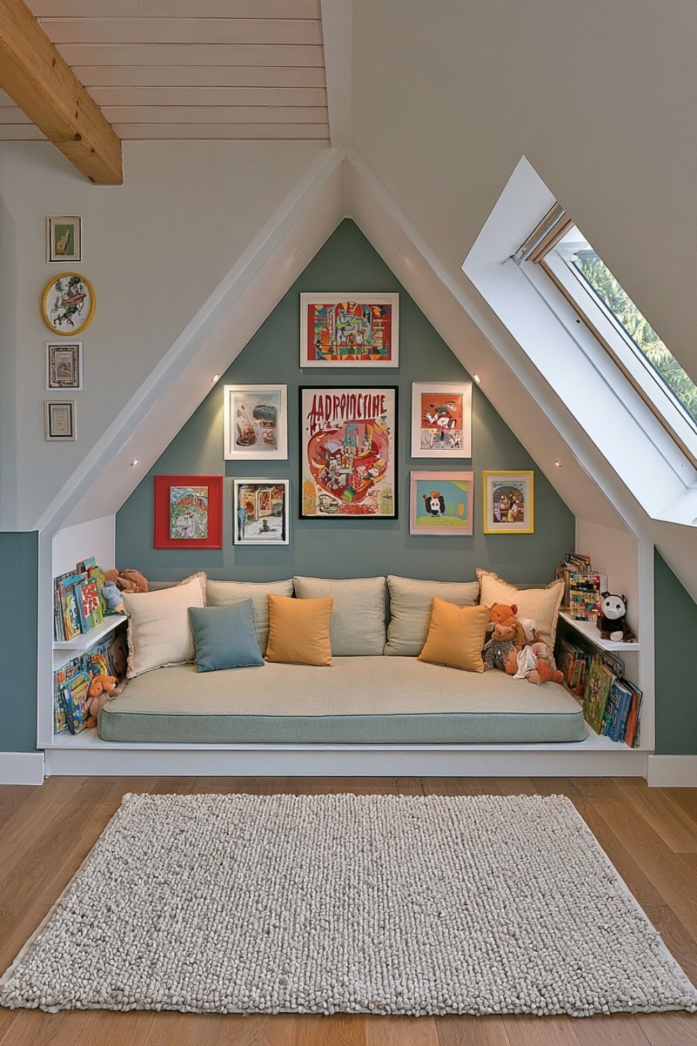 Cozy floor nest designed for quiet play in an attic room