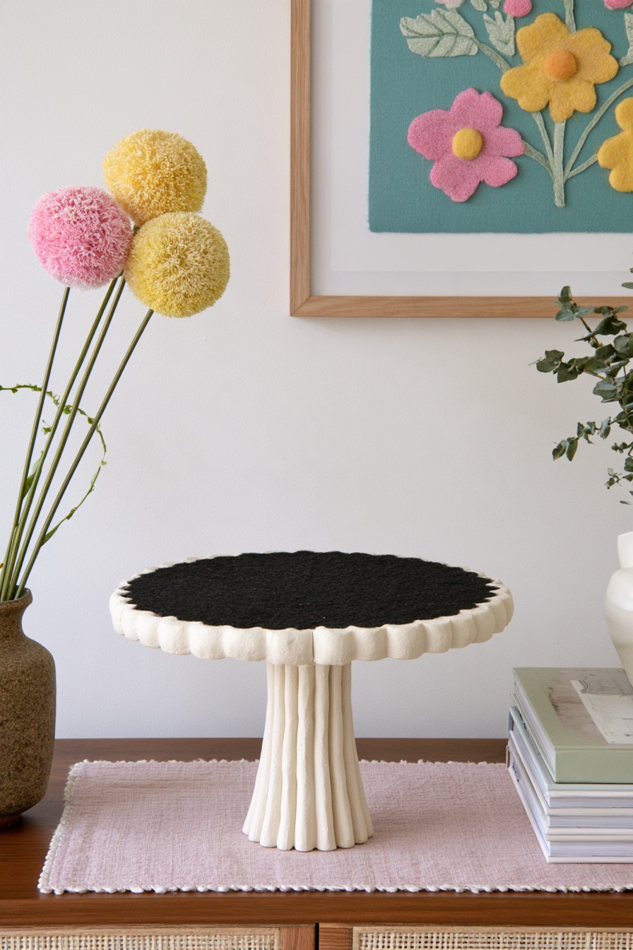 Air dry clay pedestal display stand with scalloped edge