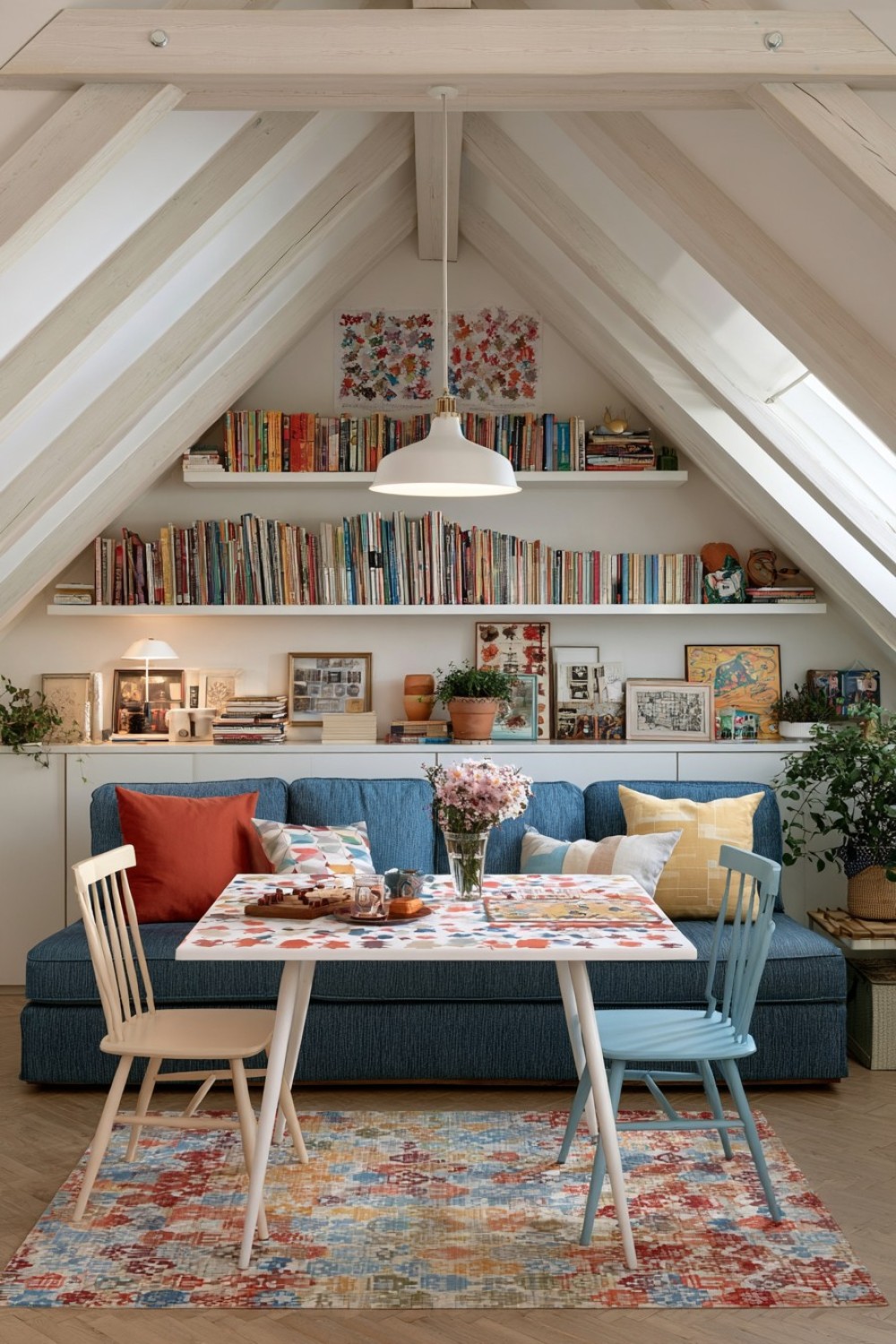 Puzzle and board game corner inside an attic playroom