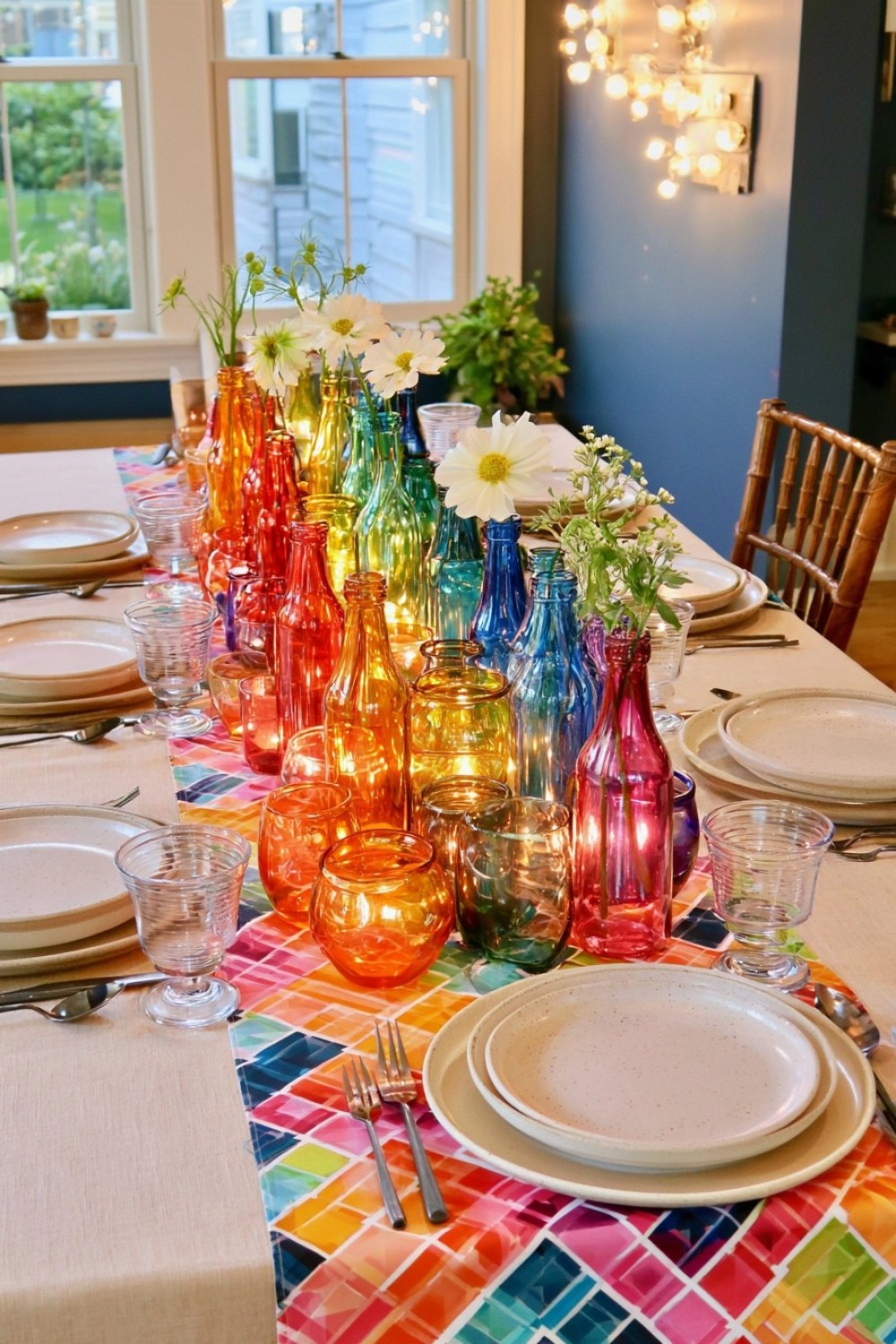 2. Layered Colored Glass Centerpiece
