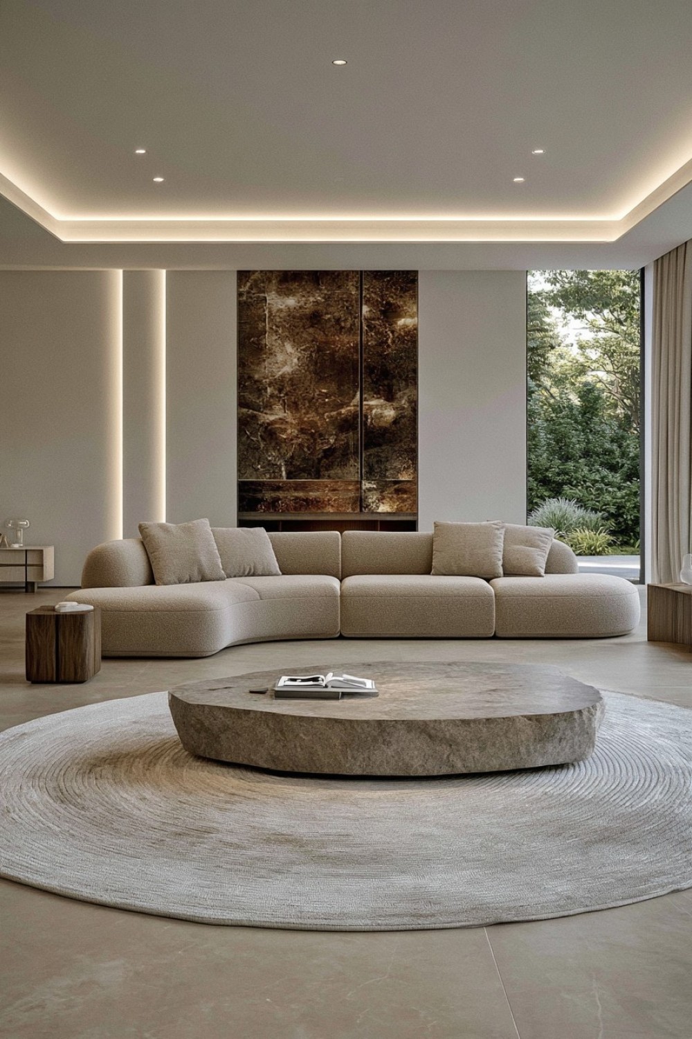 Softly rounded corner sofa in a contemporary living room